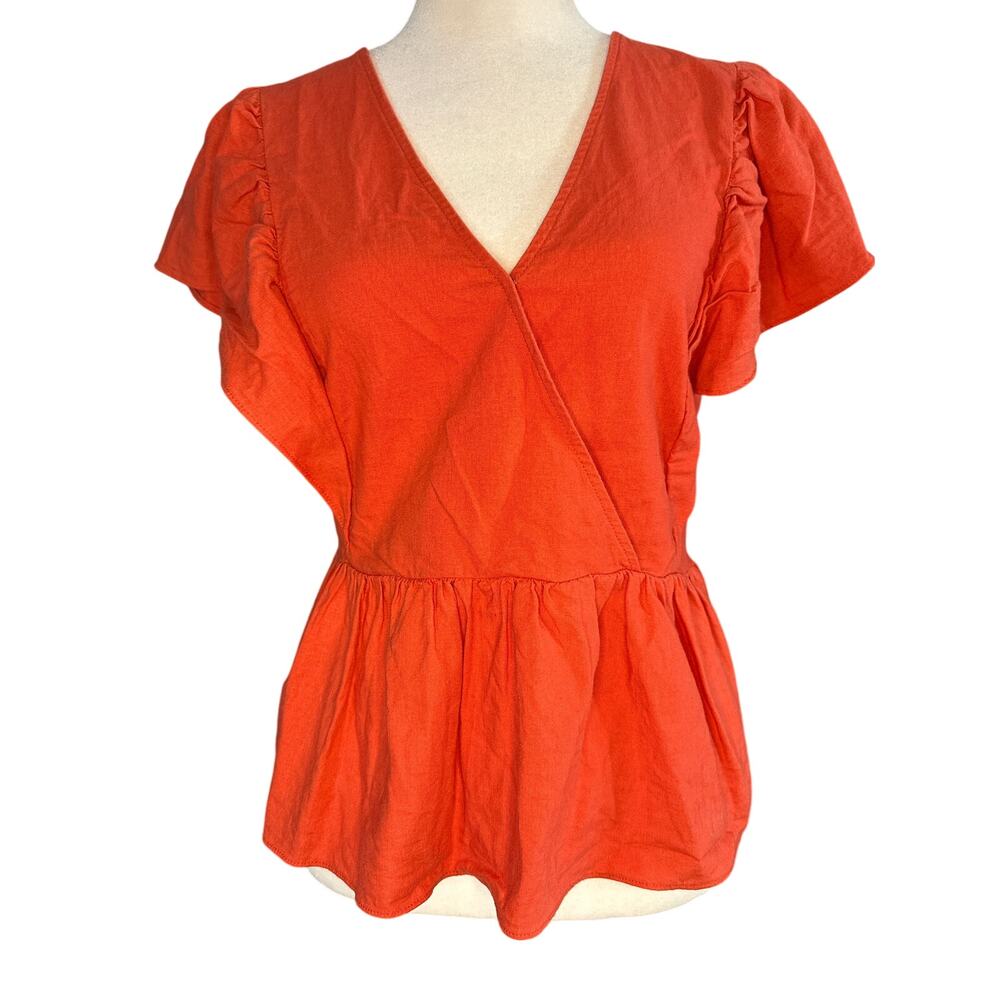 Madewell Linen-Blend Flutter-Sleeve Peplum Top size s - Picture 2 of 8